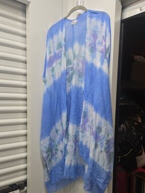 Blue Tie-Dye Women's Swim Coverup Kimono